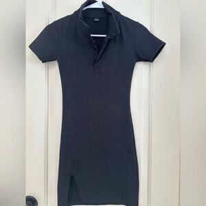 Black Collared Short Sleeve Dress